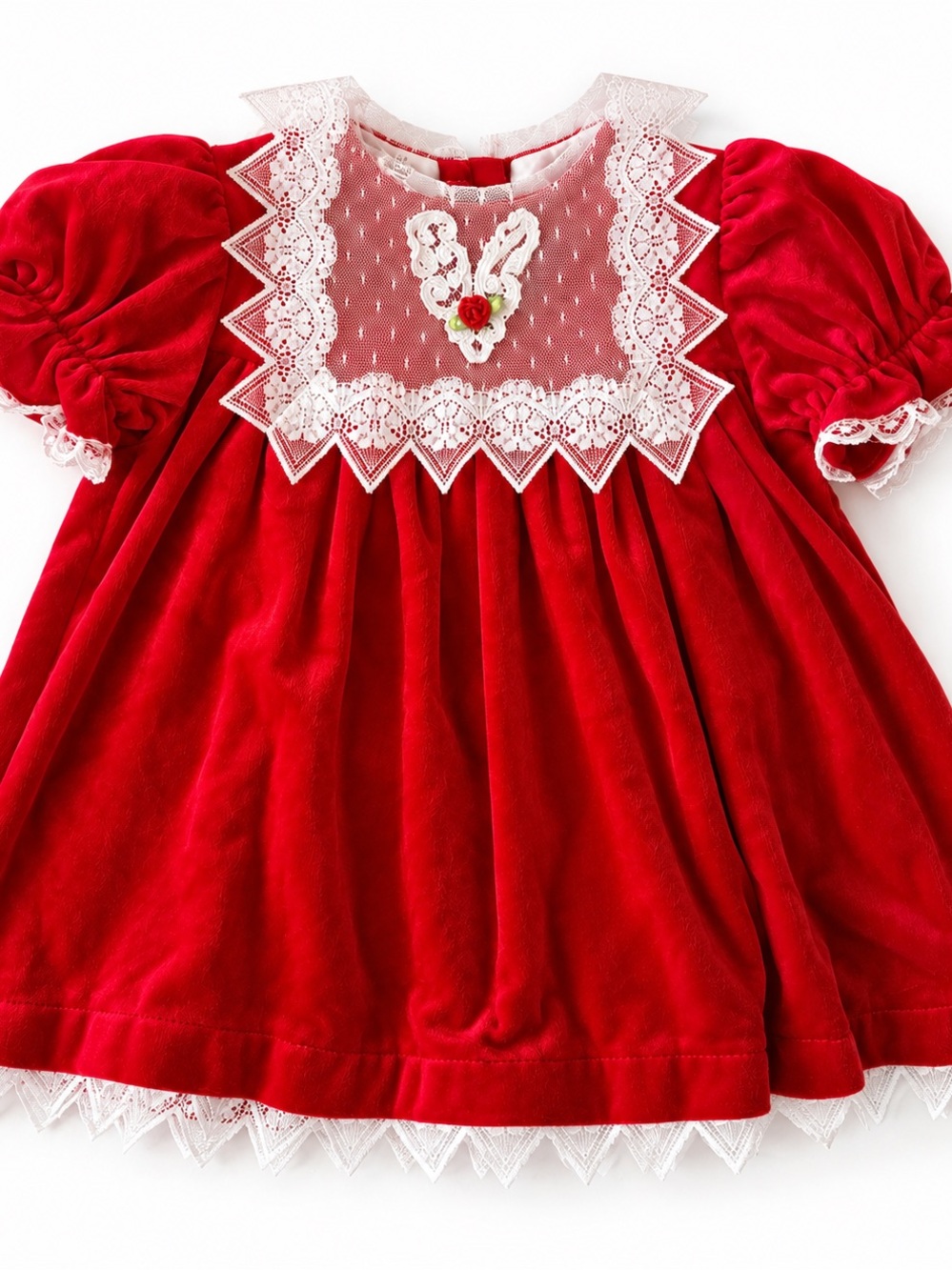 Vintage Cuddle Teen Girls 24M Red Velvet Lace Christmas Dress Union Made USA